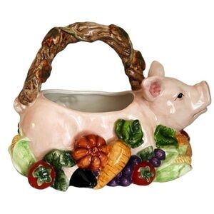 Vintage Pig Planter‎ Basket With Vegetable Decoration Signature Home Collection